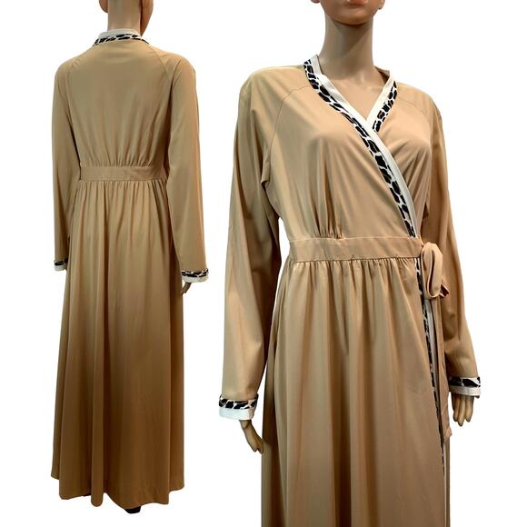 Vintage 70s Vanity Fair Leopard Trim Robe | Dressing Gown House Coat | S/M - Picture 1 of 10